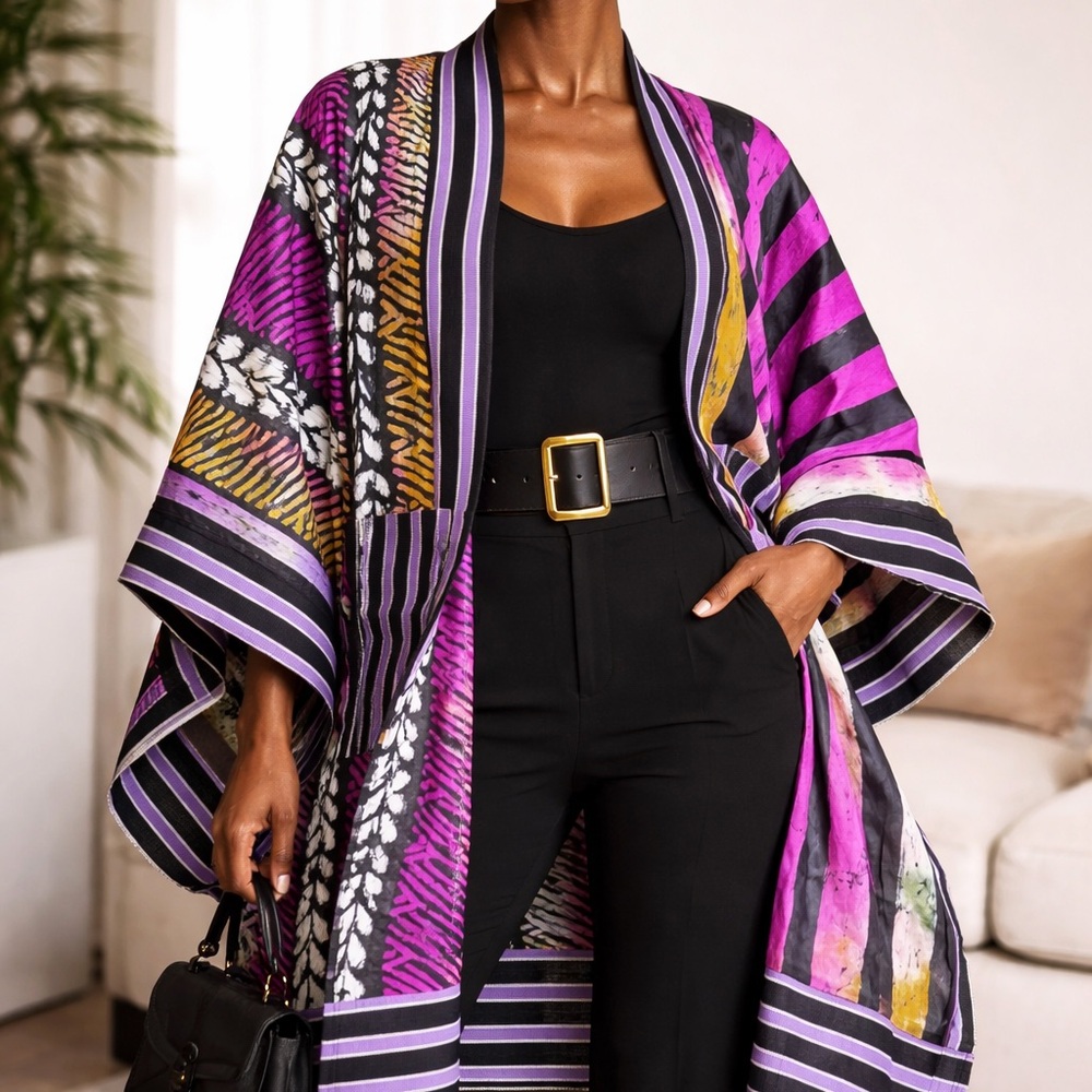 Women's Purple Patterned Kimono Cape